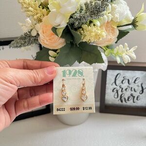 NWT 1928 Jewelry Gold Tone Triple Crystal Heart Drop Earrings